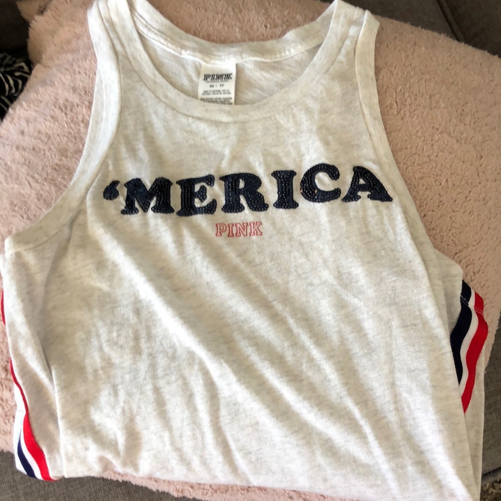 Pink Victoria secret Merica 4th of July long tank